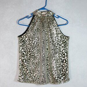 Belldini Women's Tie-Neck Reversible Top Sleeveless Halter Gold Cheetah Size XSP